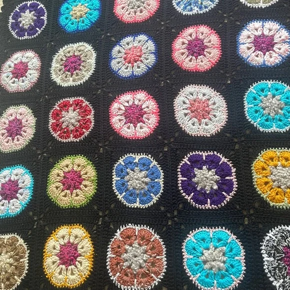 Colorful Crochet Blanket with Black Base